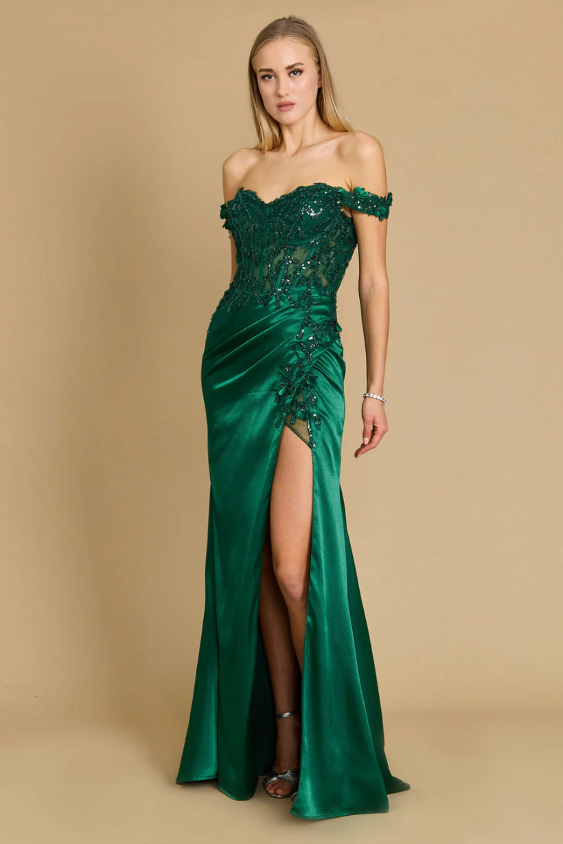 Fitted Corset Off the Shoulder Formal Gown