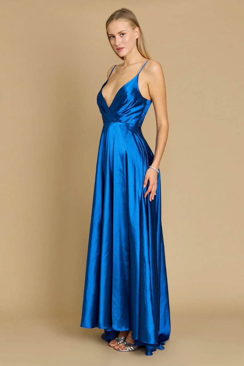 Long Flowy Satin Formal Prom Gown