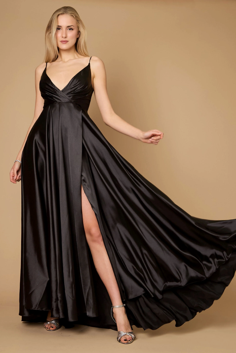 Long Flowy Satin Formal Prom Gown