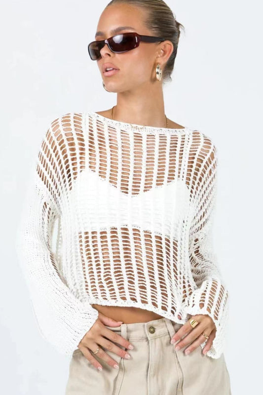 Boat Neck Long Sleeve Cover Up