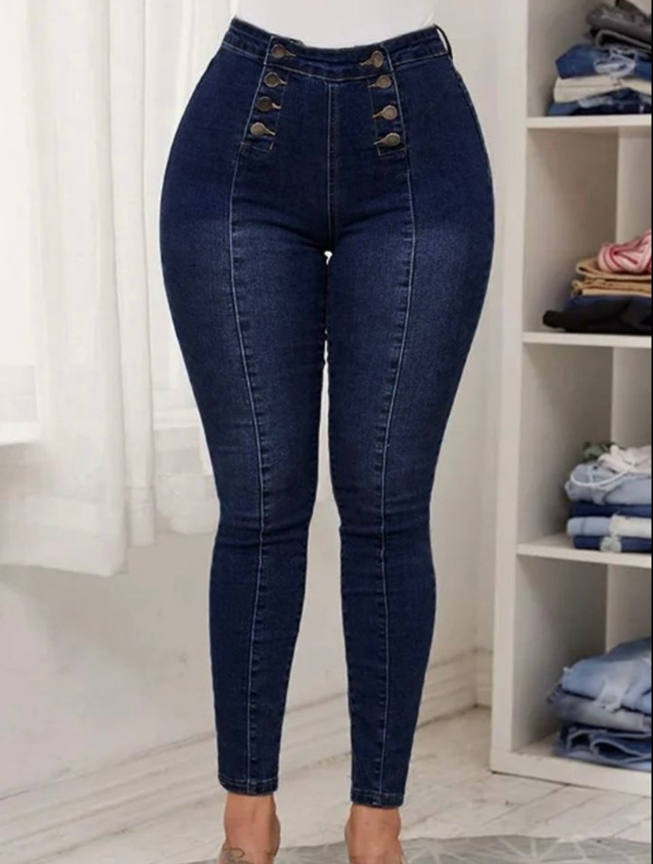 High Waist Button Jeans