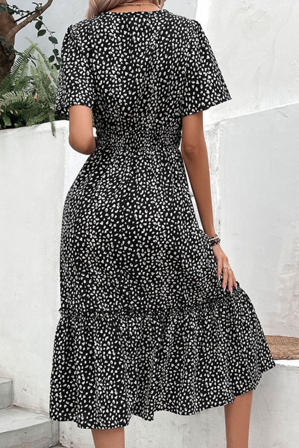 Leopard Print Short Sleeve Midi Dress