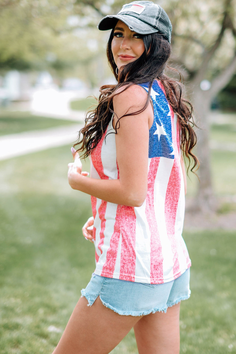 US Flag Round Neck Tank