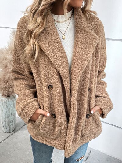 Double-Breasted Lapel Collar Long Sleeve Coat